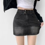 Джинсовая мини-юбка с завышенной посадкой и корректирующими вставками