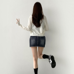 Джинсовая мини-юбка с завышенной посадкой и корректирующими вставками