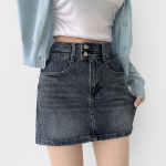 Джинсовая мини-юбка с завышенной посадкой и корректирующими вставками