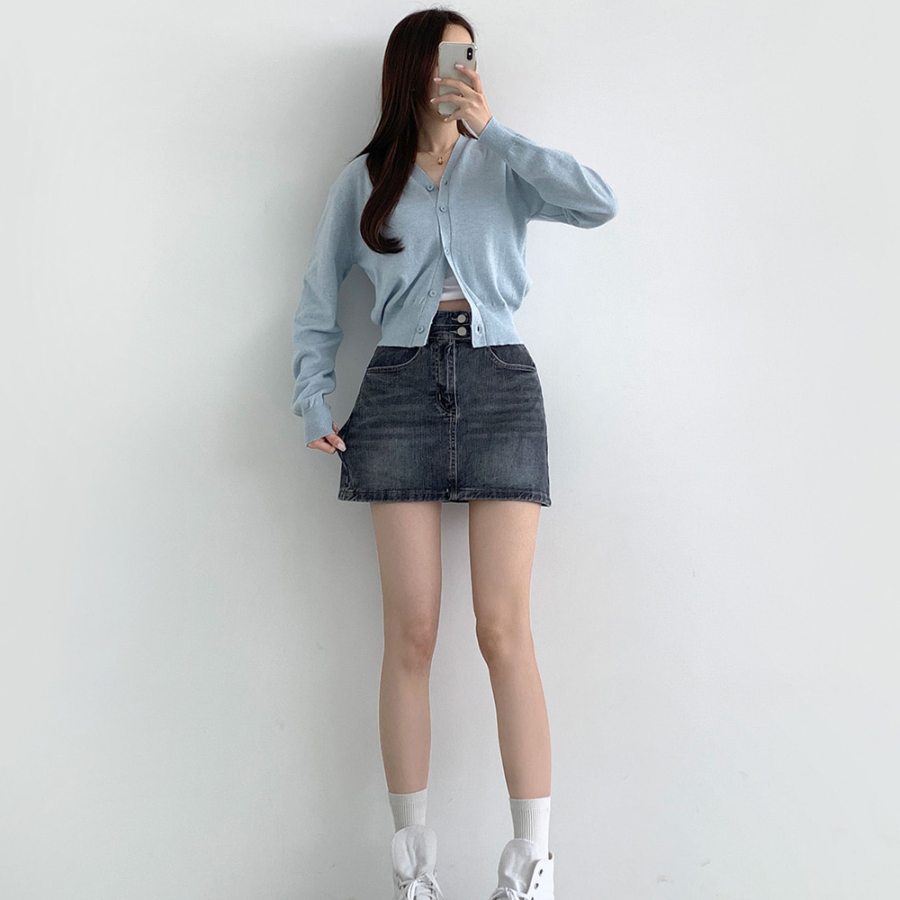 Джинсовая мини-юбка с завышенной посадкой и корректирующими вставками