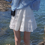 Мини-юбка с ярусами и гороховым принтом на резинке