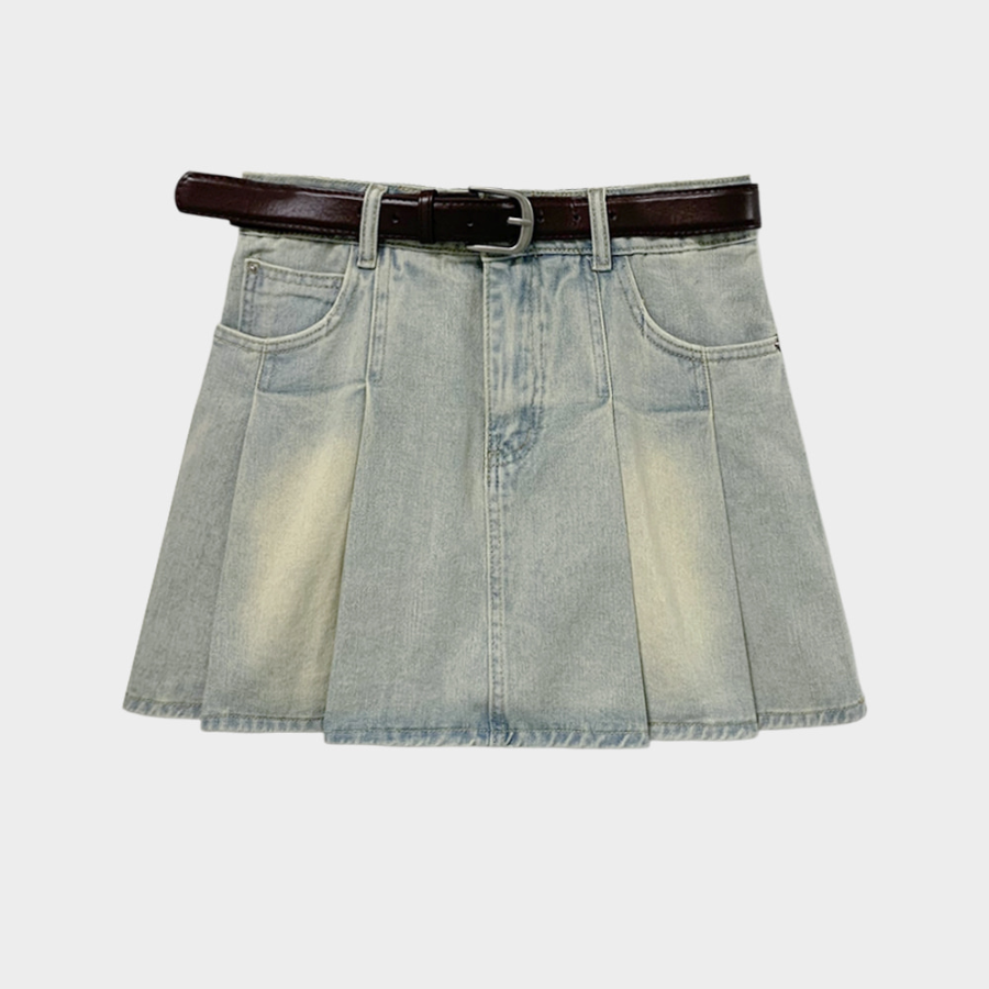 Ретро мини-юбка A-силуэта из денима с поясом