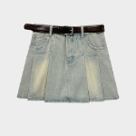 Ретро мини-юбка A-силуэта из денима с поясом