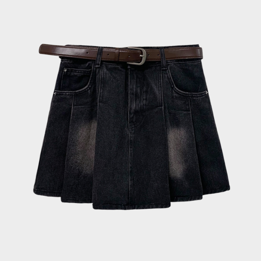 Ретро мини-юбка A-силуэта из денима с поясом