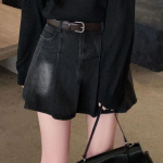 Ретро мини-юбка A-силуэта из денима с поясом