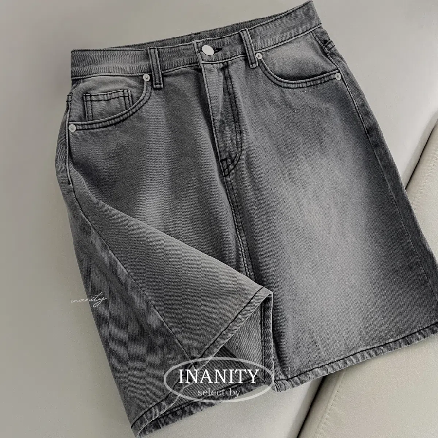 Серая джинсовая юбка с высокой посадкой и эффектом стирки