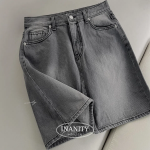 Серая джинсовая юбка с высокой посадкой и эффектом стирки