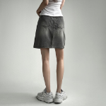 Серая джинсовая юбка с высокой посадкой и эффектом стирки