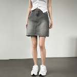 Серая джинсовая юбка с высокой посадкой и эффектом стирки