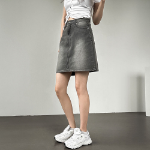 Серая джинсовая юбка с высокой посадкой и эффектом стирки