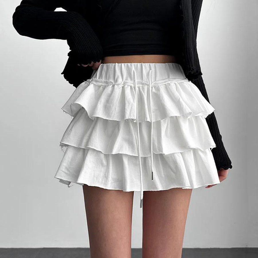 Многоярусная мини-юбка с шёрсткой и сборками