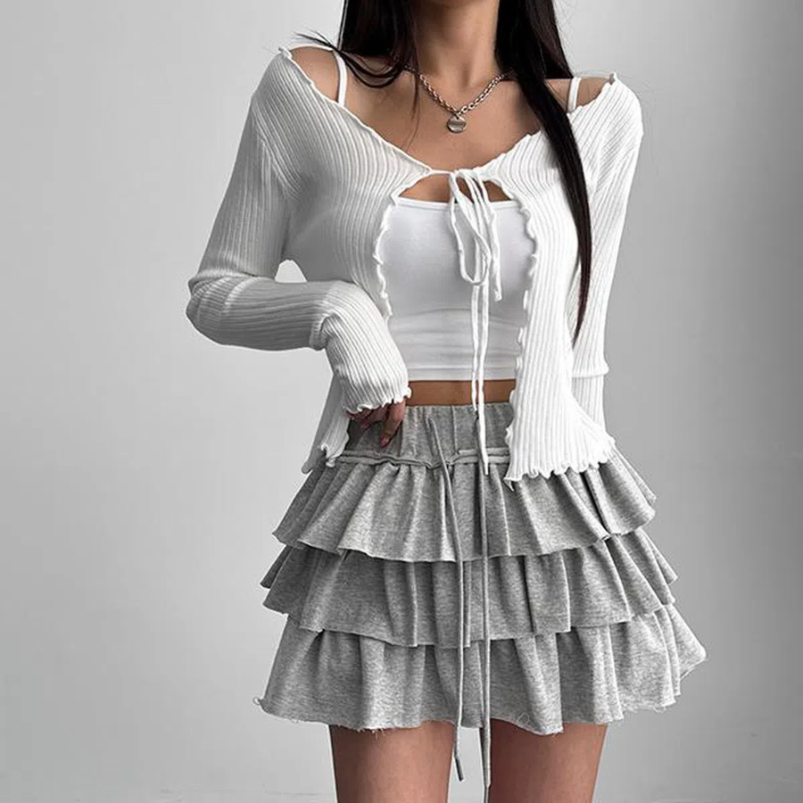 Многоярусная мини-юбка с шёрсткой и сборками