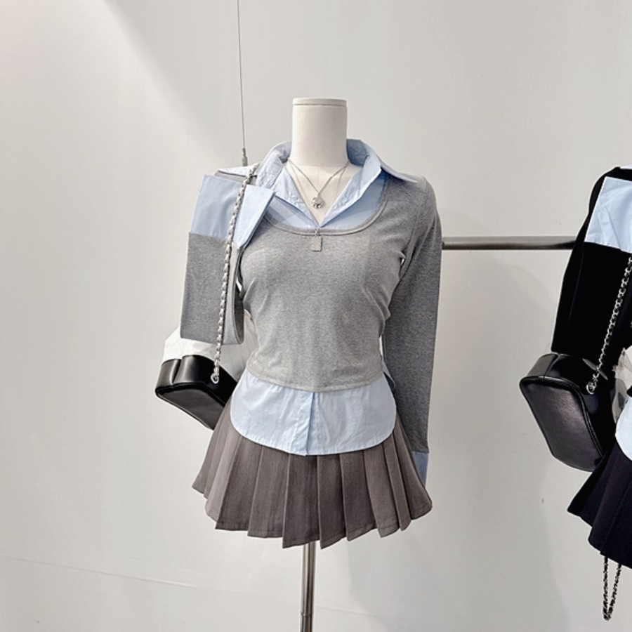 Мини-юбка с защипами и вшитыми шортами