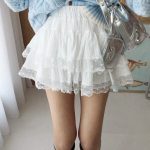 Мини-юбка A-силуэта с многослойными оборками, вышивкой и полупрозрачными вставками