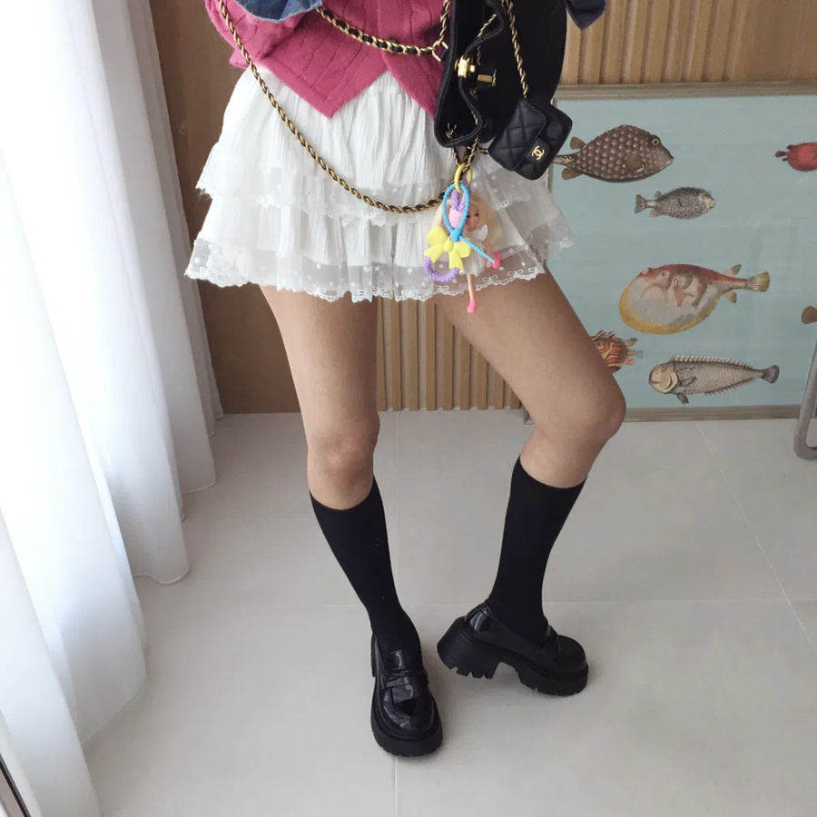 Мини-юбка A-силуэта с многослойными оборками, вышивкой и полупрозрачными вставками