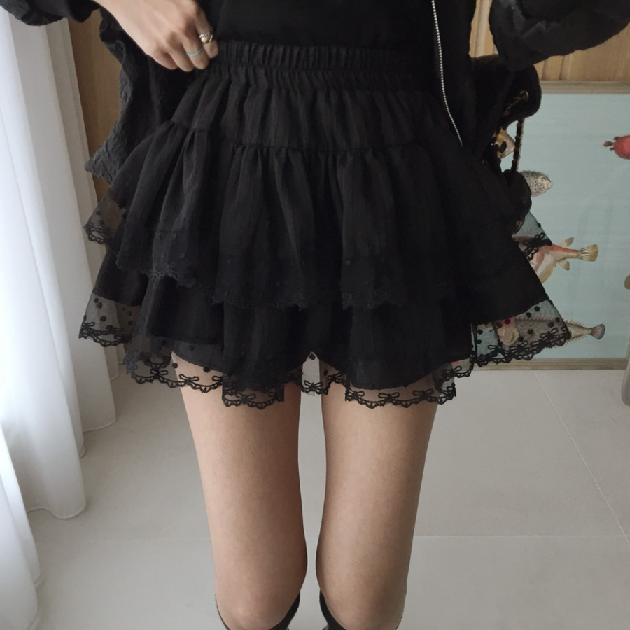 Мини-юбка A-силуэта с многослойными оборками, вышивкой и полупрозрачными вставками