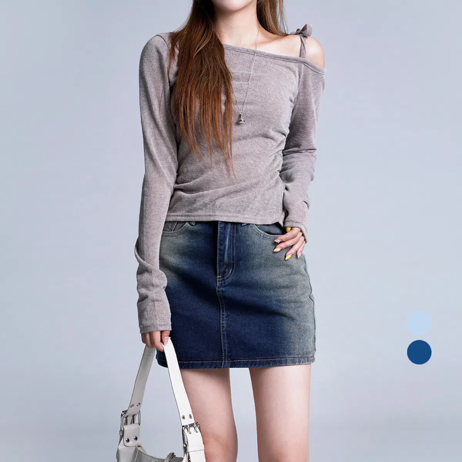 Мини-юбка из винтажного денима с боковой эффектной стиркой