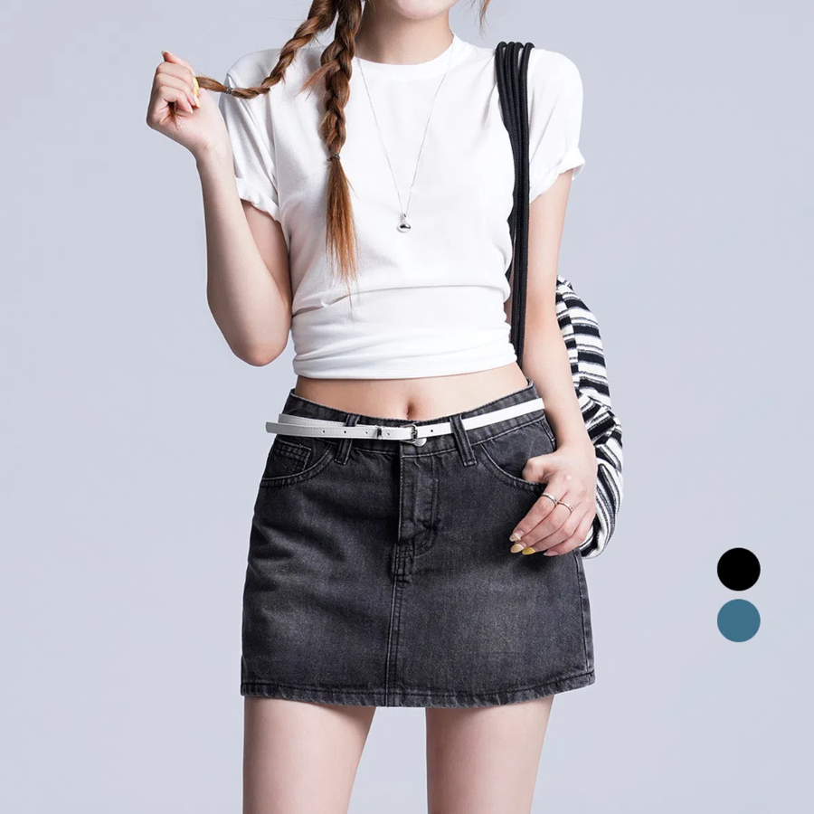 Мини-юбка из денима с низкой посадкой и базовым дизайном