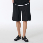 Crepe One-Tuck Wide Banding Shorts [Black]