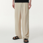 Linen-Like One Tuck Wide Banding Pants [Cream]