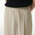 Linen-Like One Tuck Wide Banding Pants [Cream]