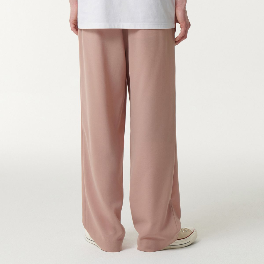 Linen-Like One Tuck Wide Banding Pants [Desert Pink]