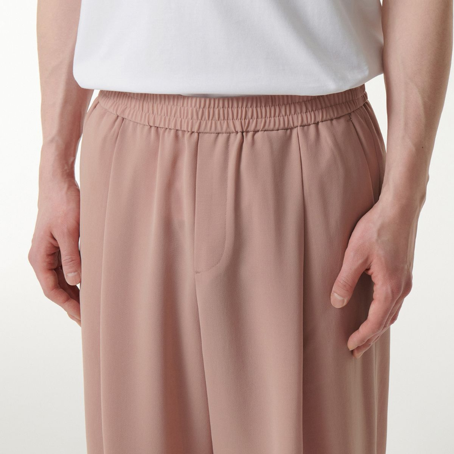 Linen-Like One Tuck Wide Banding Pants [Desert Pink]