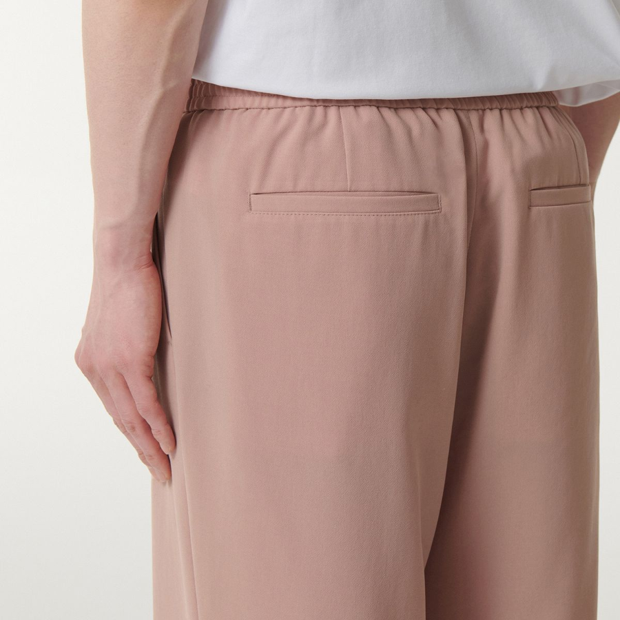 Linen-Like One Tuck Wide Banding Pants [Desert Pink]
