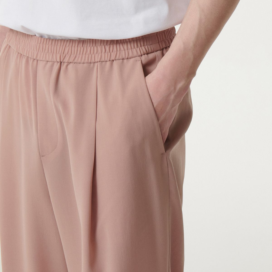 Linen-Like One Tuck Wide Banding Pants [Desert Pink]