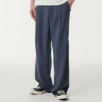 Linen-Like One Tuck Wide Banding Pants [Blue Gray]