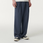 Linen-Like One Tuck Wide Banding Pants [Blue Gray]