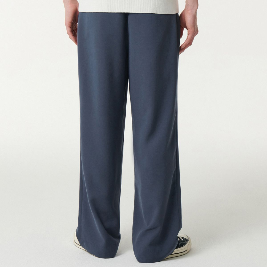 Linen-Like One Tuck Wide Banding Pants [Blue Gray]