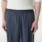 Linen-Like One Tuck Wide Banding Pants [Blue Gray]