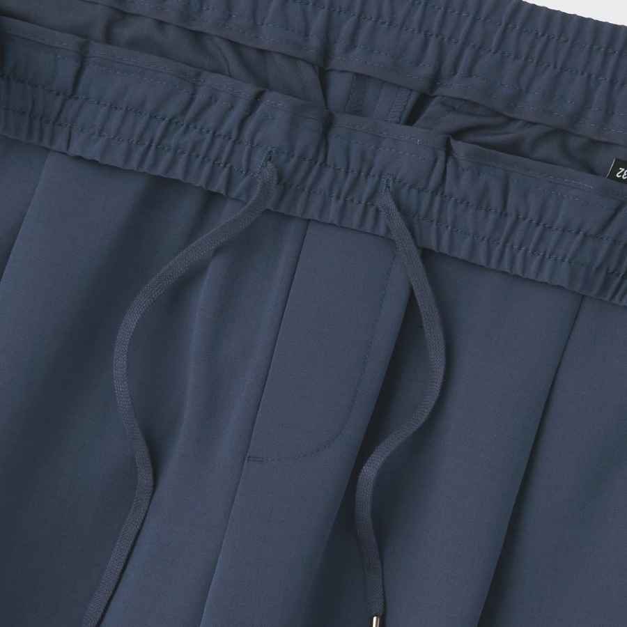 Linen-Like One Tuck Wide Banding Pants [Blue Gray]