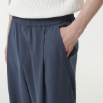 Linen-Like One Tuck Wide Banding Pants [Blue Gray]