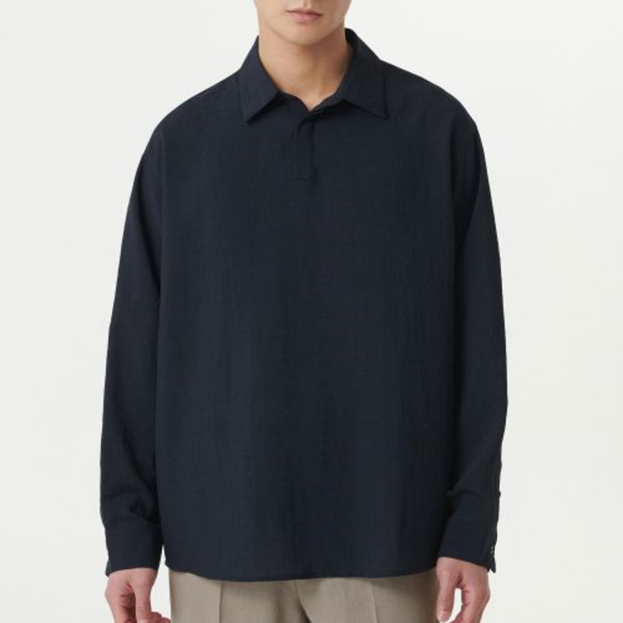 Musinsa Standard Relaxed Linen-Like Tunic Shirt – Navy