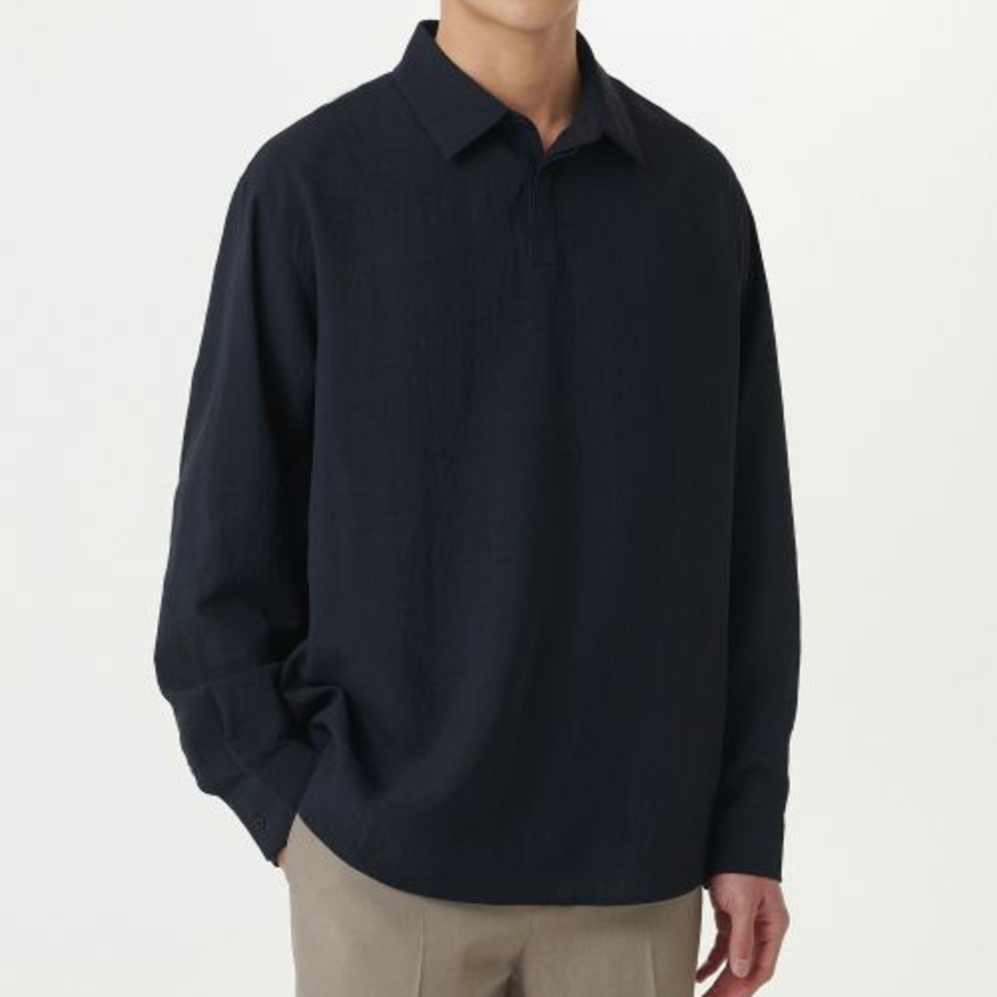 Musinsa Standard Relaxed Linen-Like Tunic Shirt – Navy