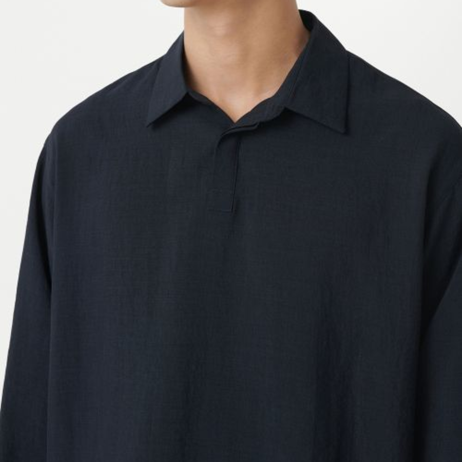 Musinsa Standard Relaxed Linen-Like Tunic Shirt – Navy