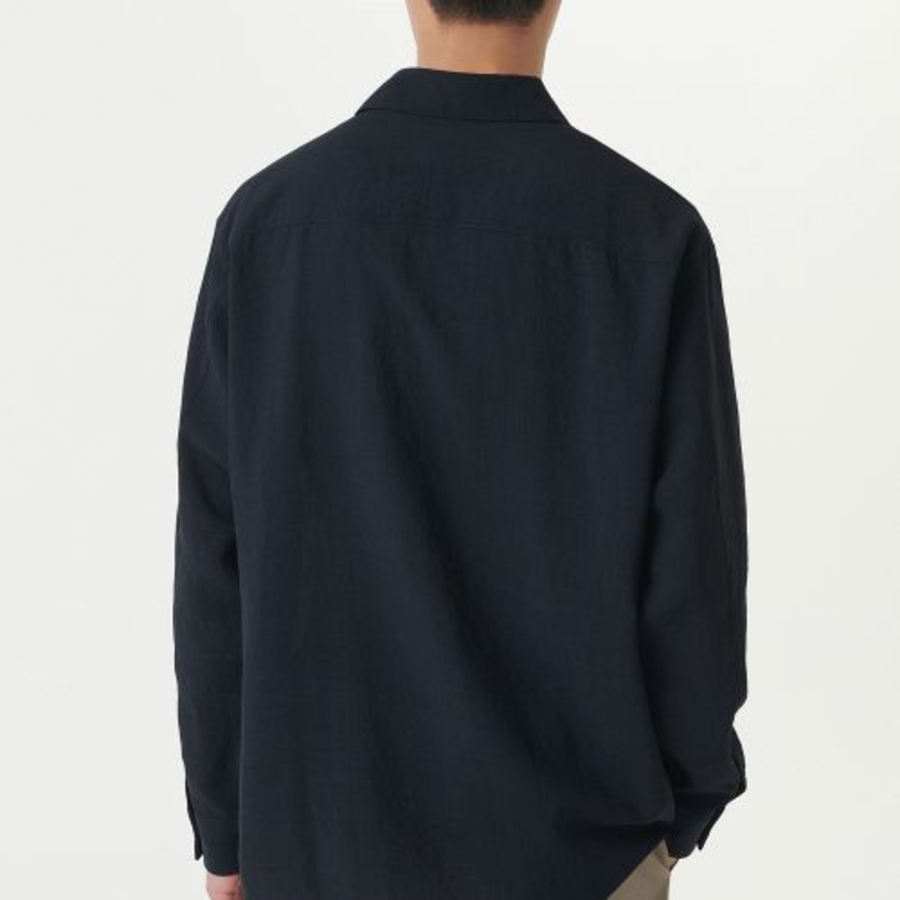 Musinsa Standard Relaxed Linen-Like Tunic Shirt – Navy