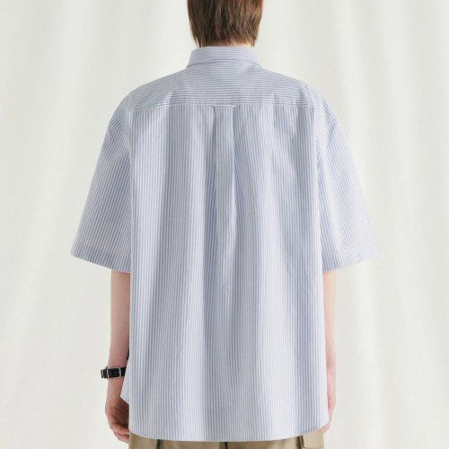 Melange Master Overfit Stripe Oxford Half Sleeve Shirt – Blue/Stripe