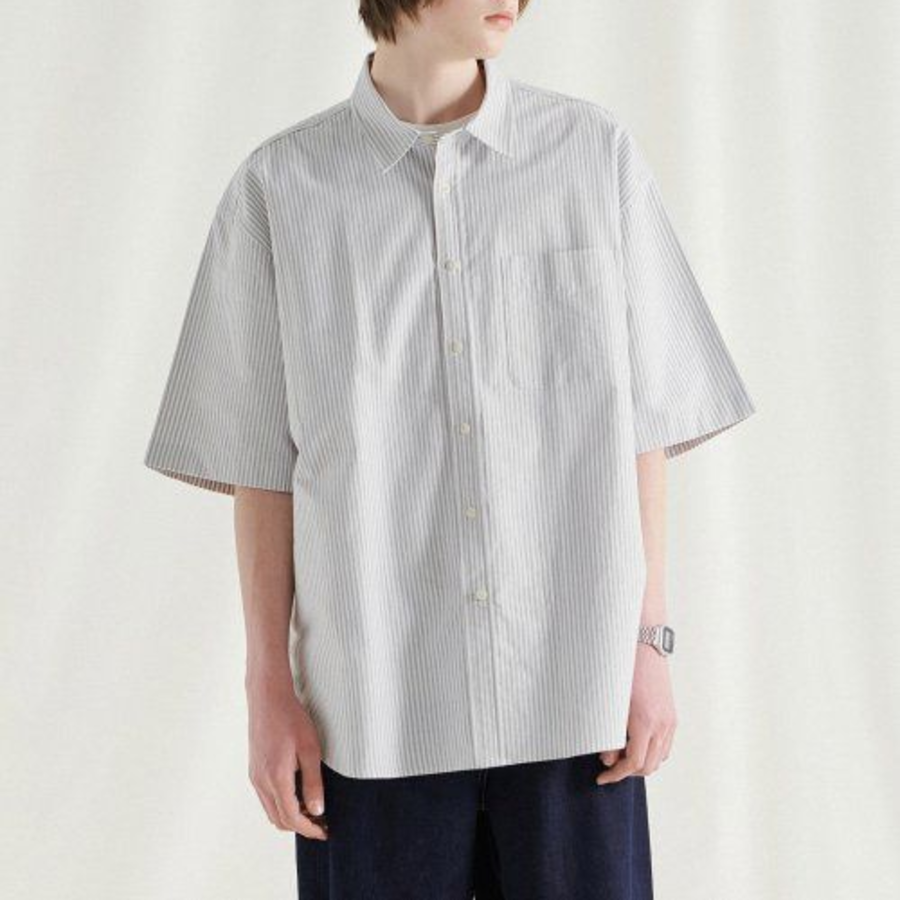 Melange Master Overfit Stripe Oxford Half Sleeve Shirt – Grey