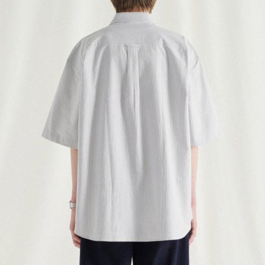 Melange Master Overfit Stripe Oxford Half Sleeve Shirt – Grey