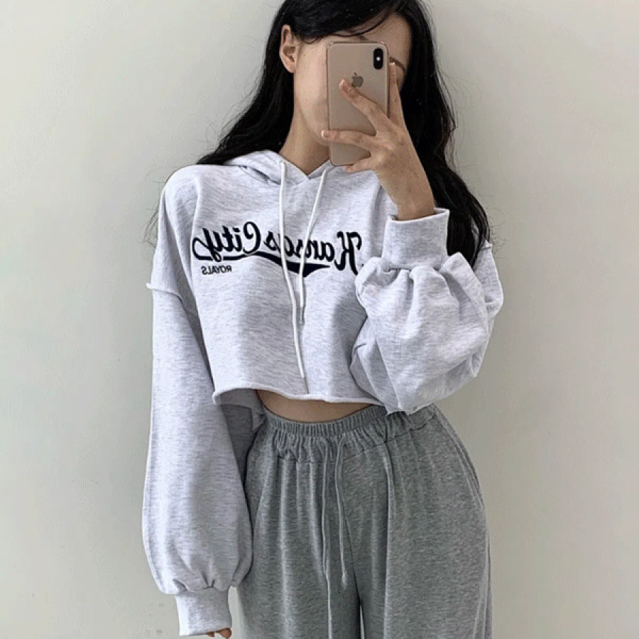 Lettering Crop Hoodie