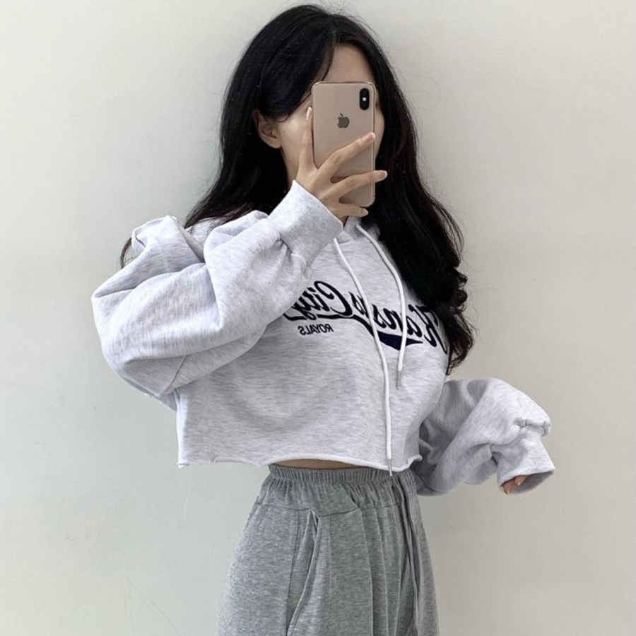 Lettering Crop Hoodie
