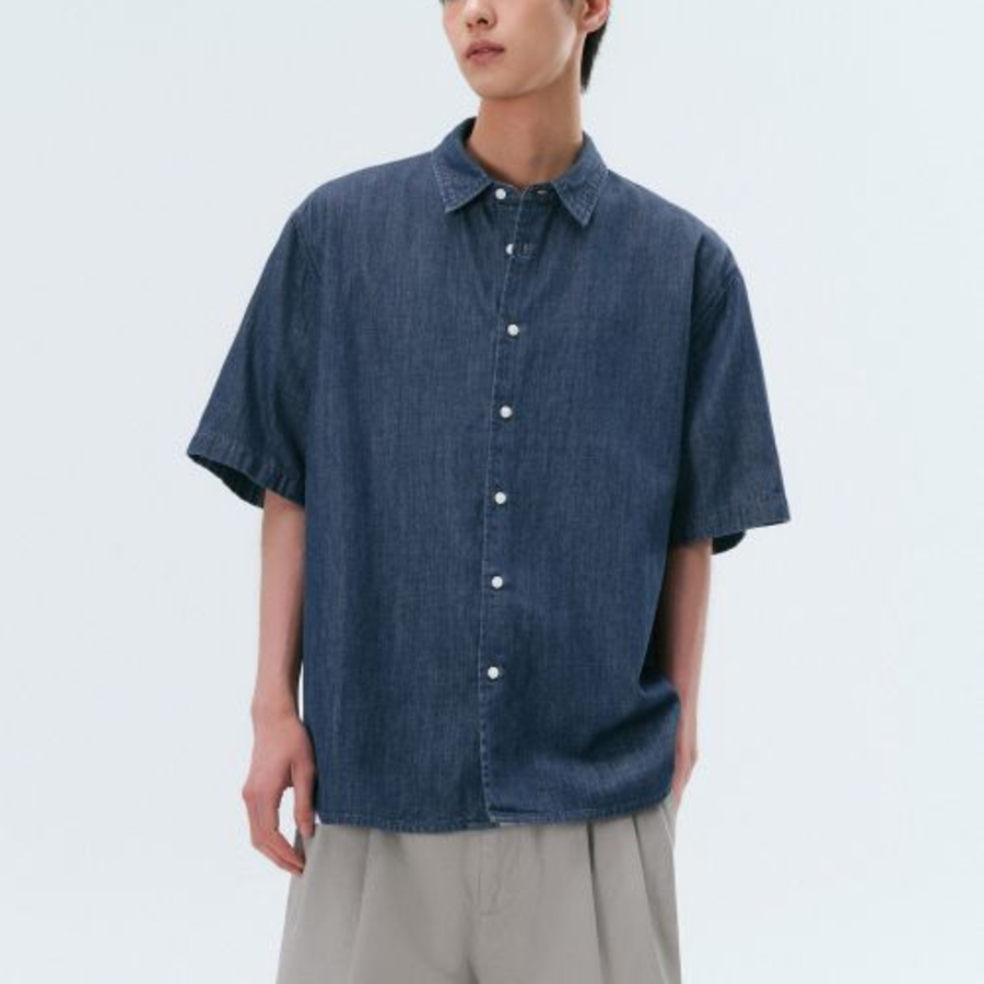 Musinsa Standard Relaxed Fit Short Sleeve Denim Shirt – Indigo