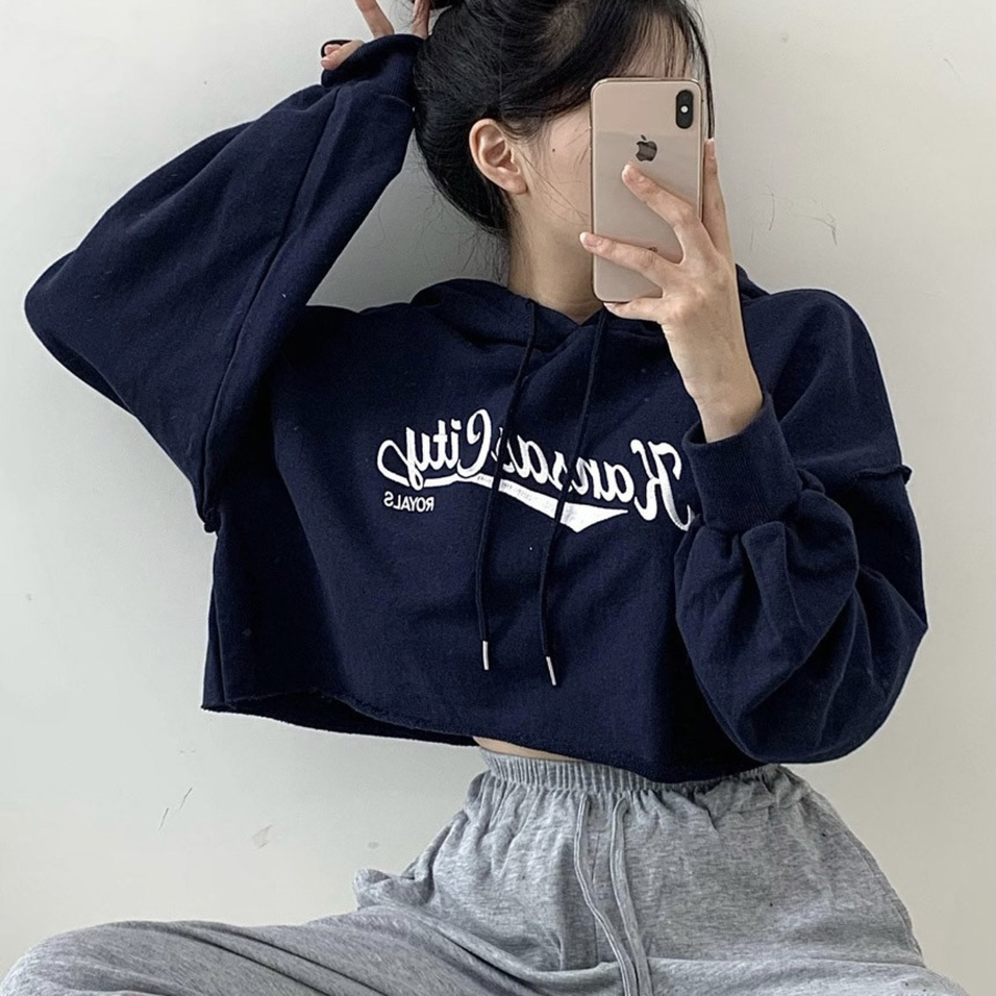 Lettering Crop Hoodie