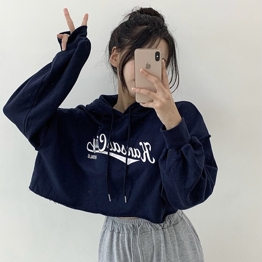 Lettering Crop Hoodie