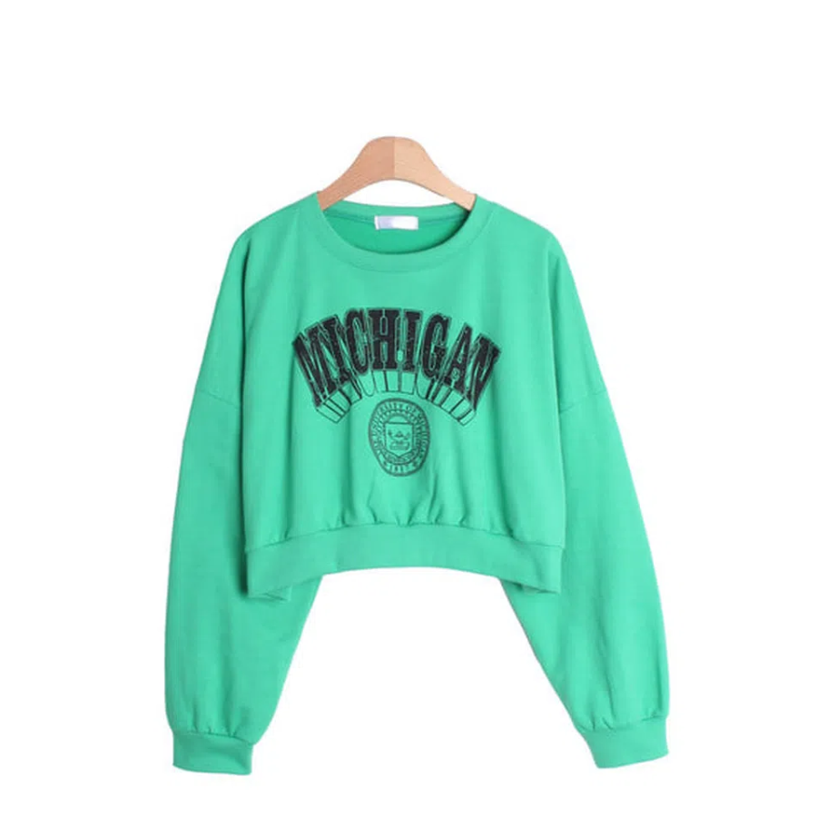 Michigan Green Pink Lettering Crop Sweatshirt