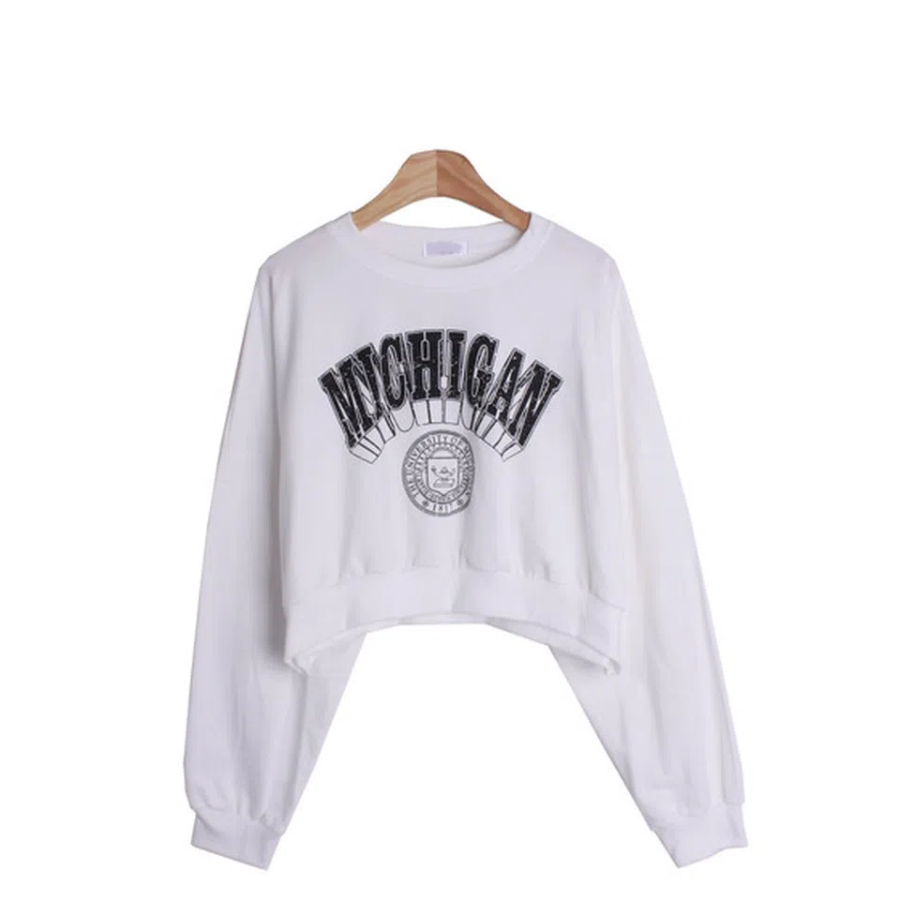 Michigan Green Pink Lettering Crop Sweatshirt