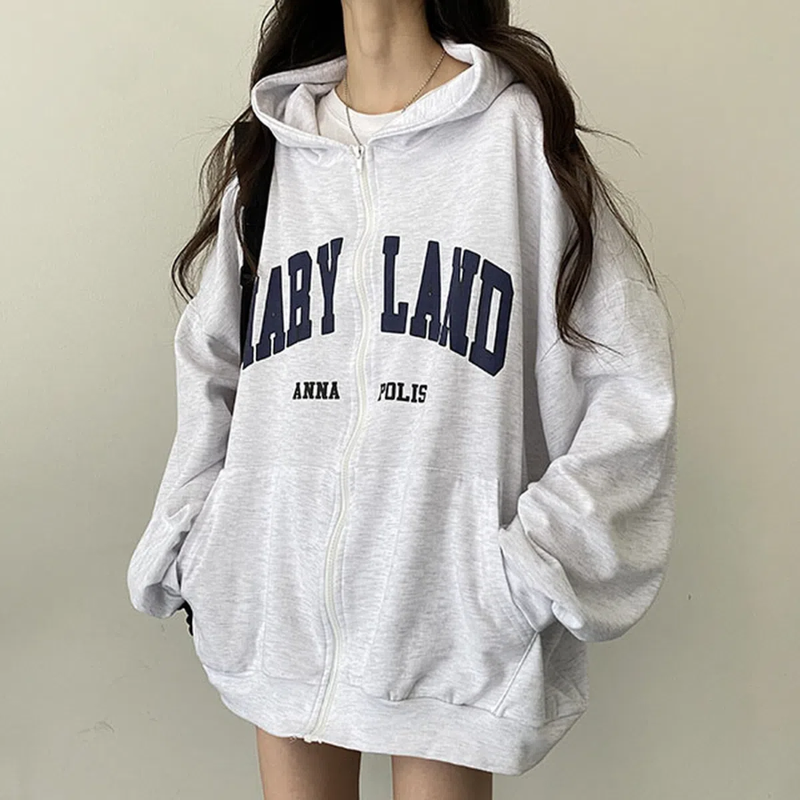 Merry Lettering Oversized Hoodie Zip-Up